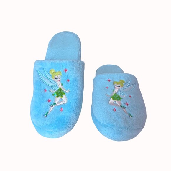 Disney Tinker Bell Slippers Blue Plush Womens Size L Cozy Fleece Indoor Footwear - Picture 10 of 10